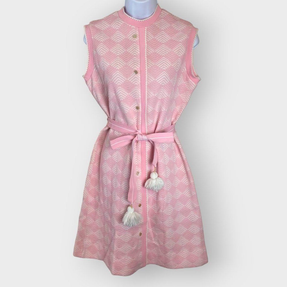Vintage | Barnsville Womens Midi Dress | Pink | Pom Pom Belt | 60s Retro Barbie